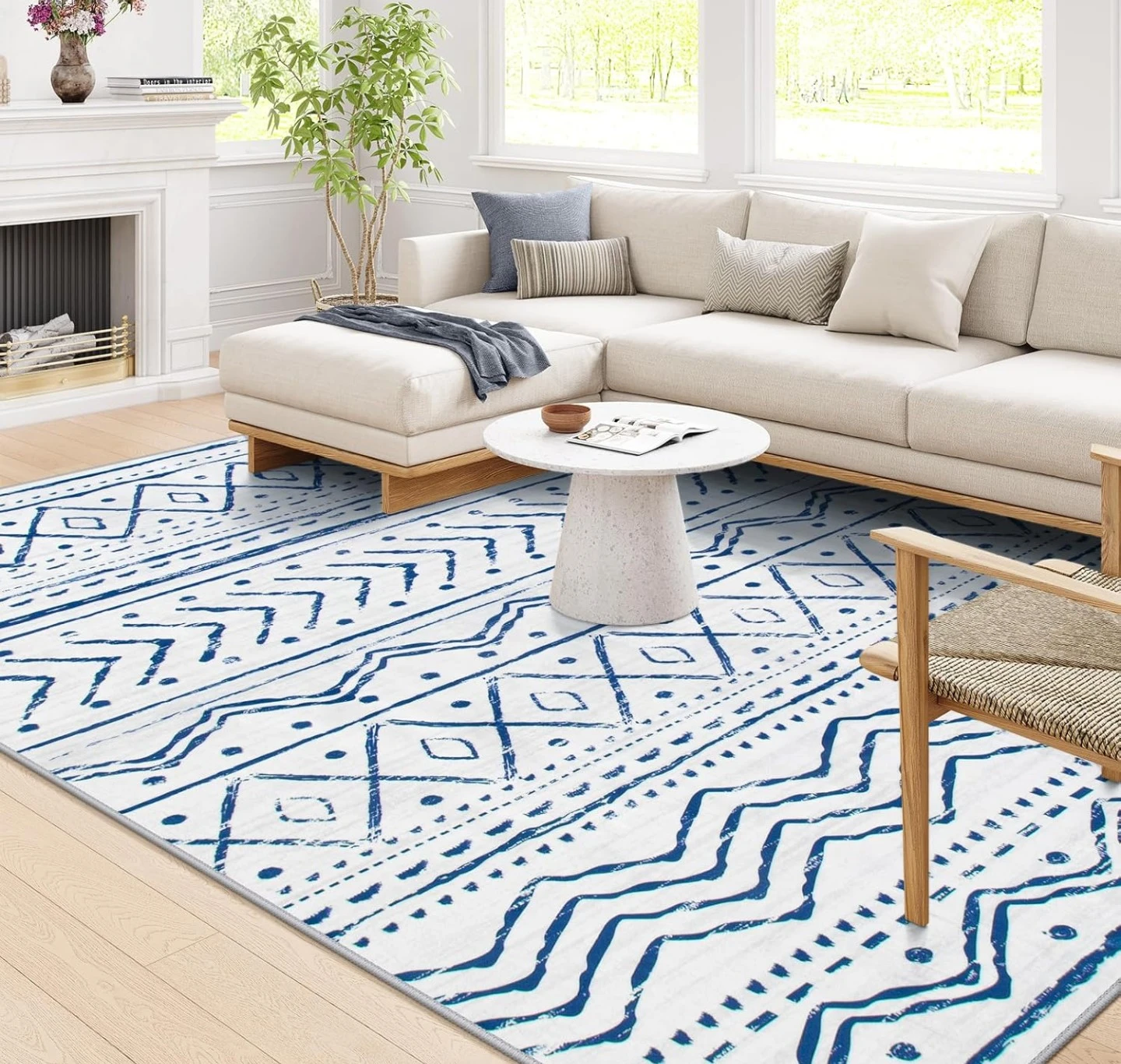 8x10 Soothing Navy Blue Patterned Rug