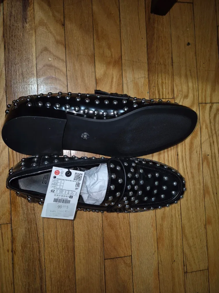 Zara Black Studded Loafers Size 11