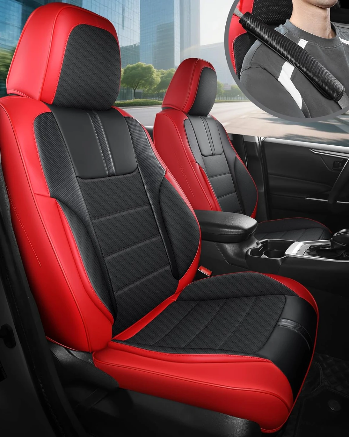 Red Black Front Car Seat Covers for Trucks SUVs and Sedans BNIB