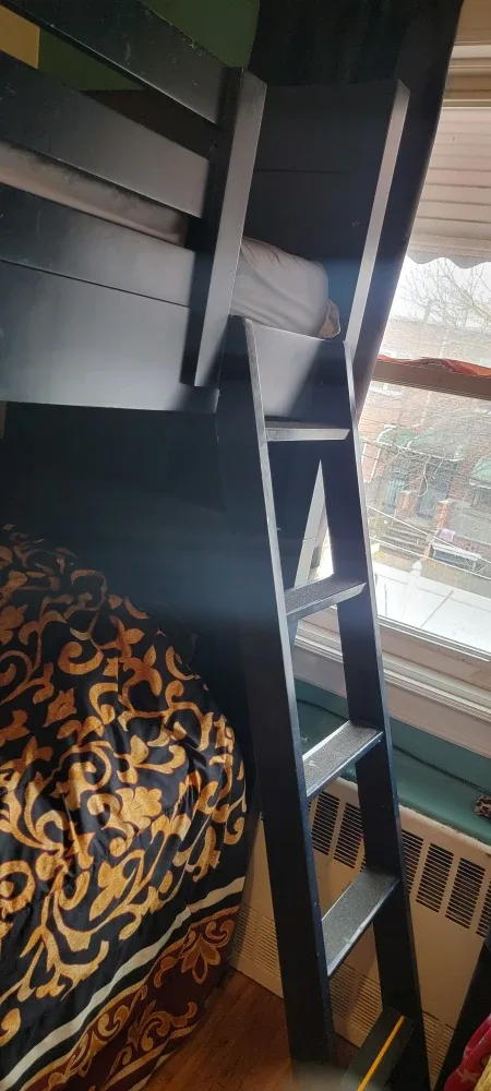 Black Bunk Bed Frame with Ladder solid wood twin size image indicator(3)