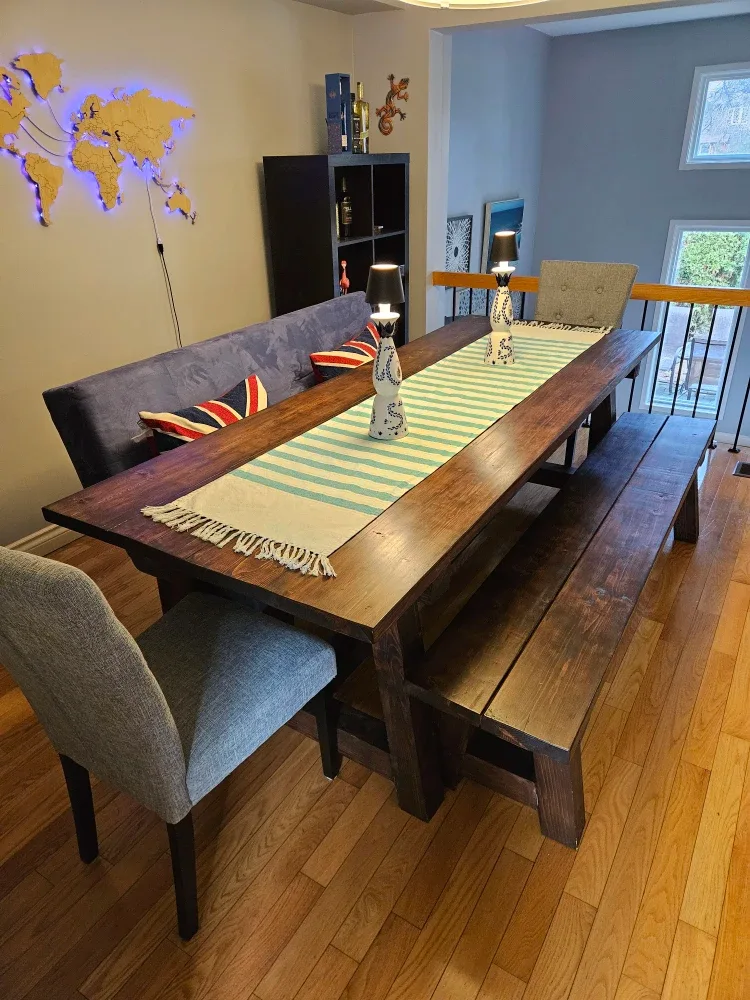 Large Wooden Dining Table with Benches