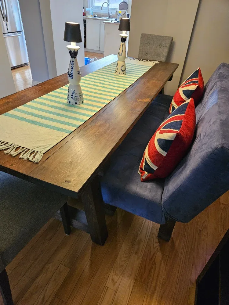 Large Wooden Dining Table with Benches image indicator(10)