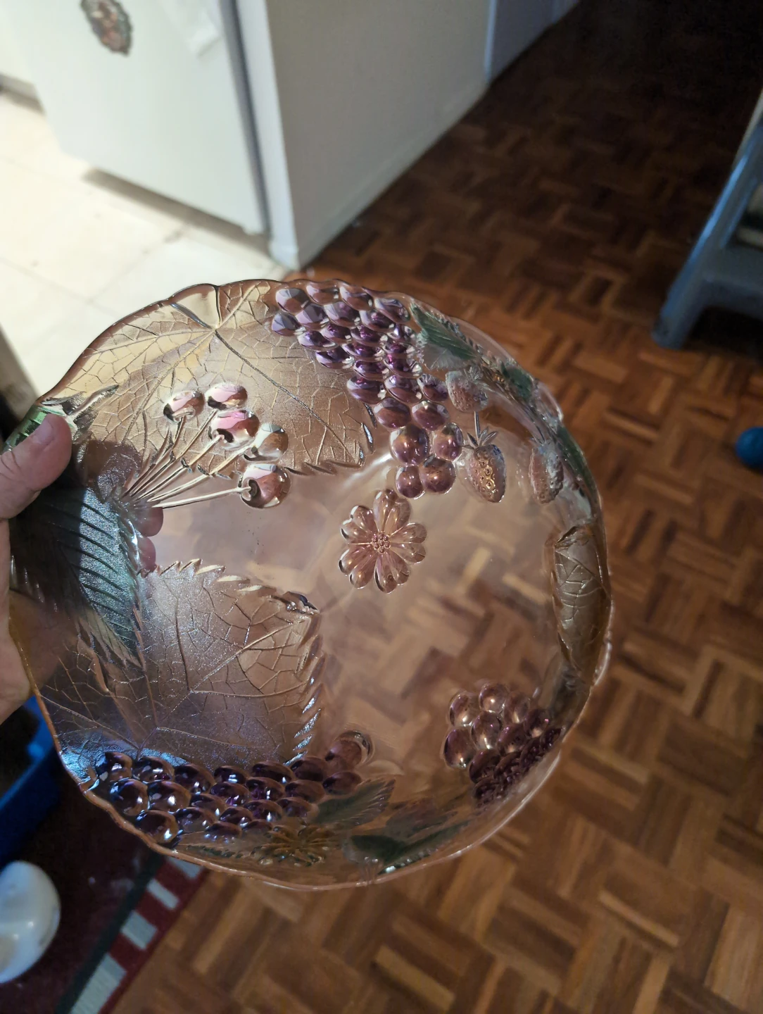 Vintage Grape Pattern Glass Bowl