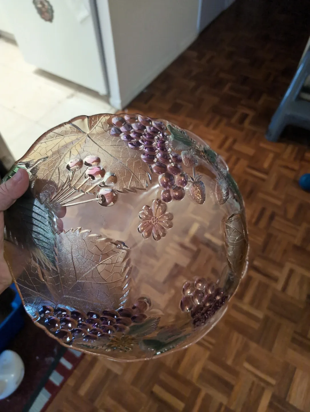 Vintage Grape Pattern Glass Bowl