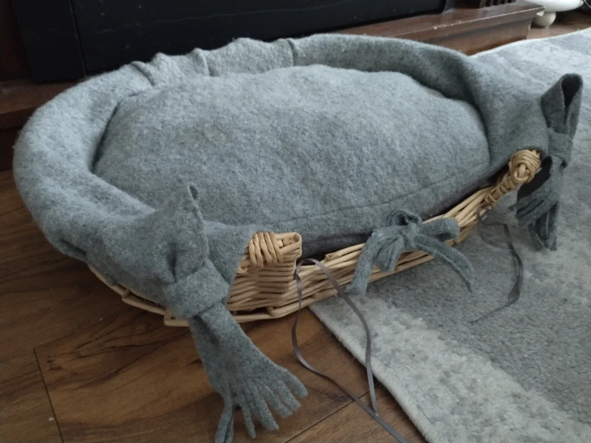 Wicker Pet Bed with Grey Cushion