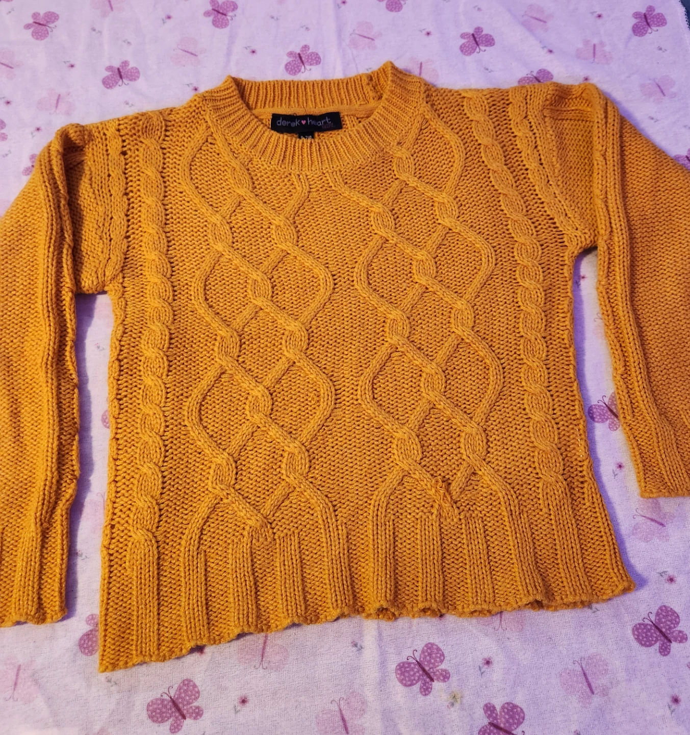 Derek Heart Mustard Cable Knit Sweater