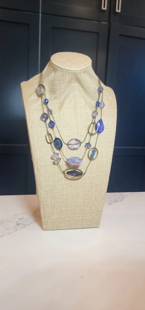 Vintage Multi-Strand Blue Beaded Statement Necklace