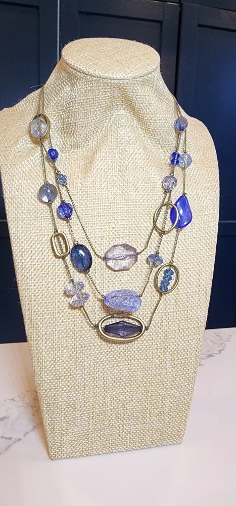 Vintage Multi-Strand Blue Beaded Statement Necklace image indicator(2)