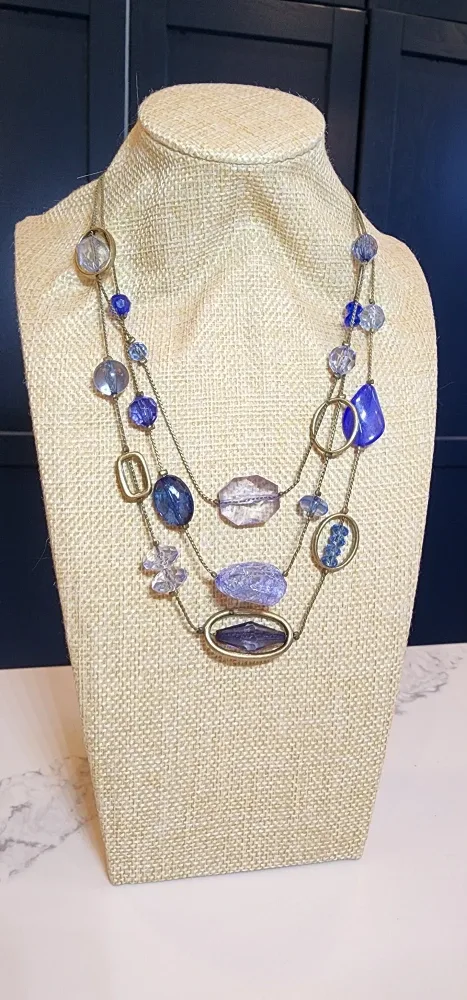 Vintage Multi-Strand Blue Beaded Statement Necklace image indicator(3)