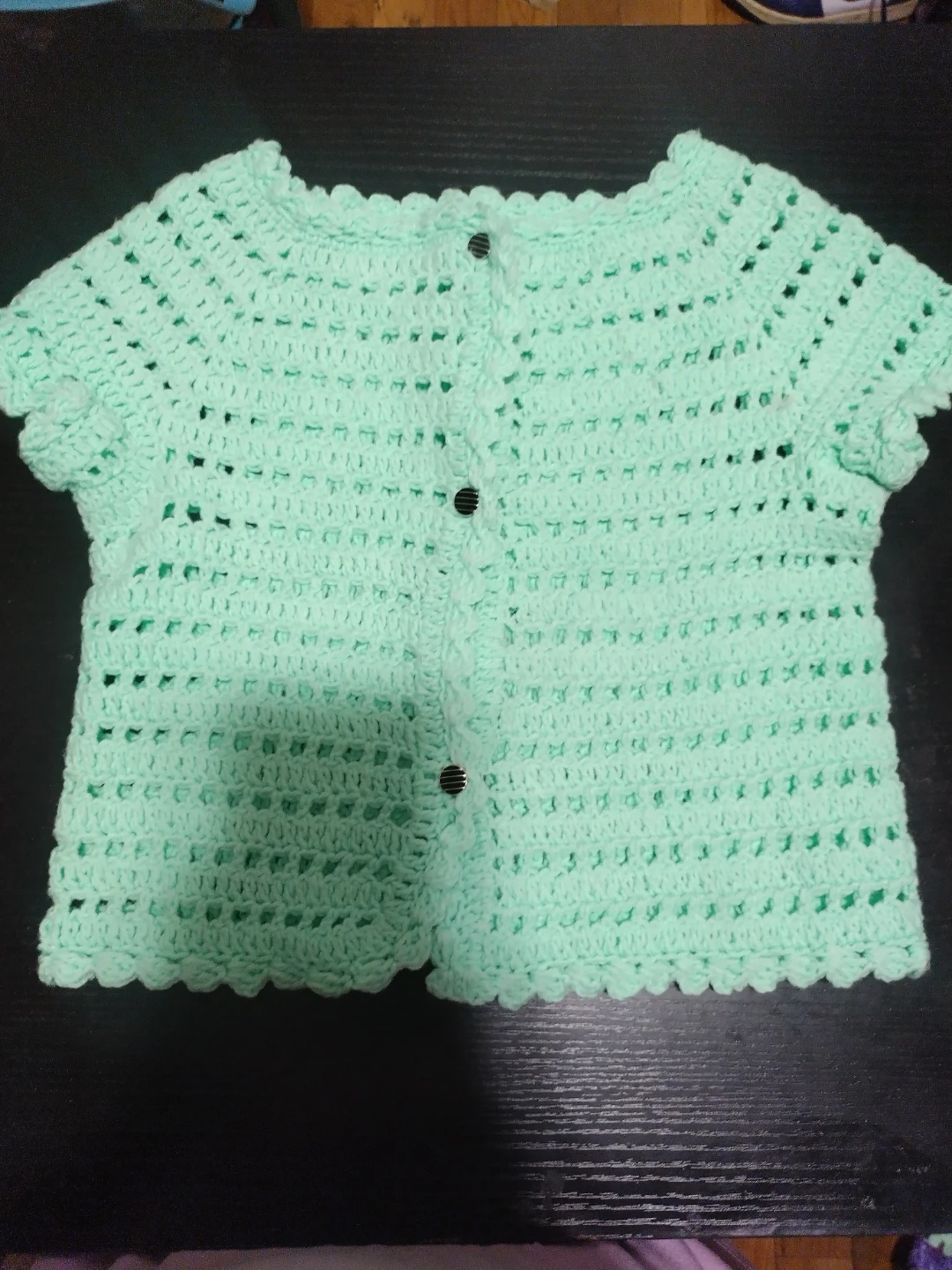 Handmade Crochet Baby Cardigan - Mint Green