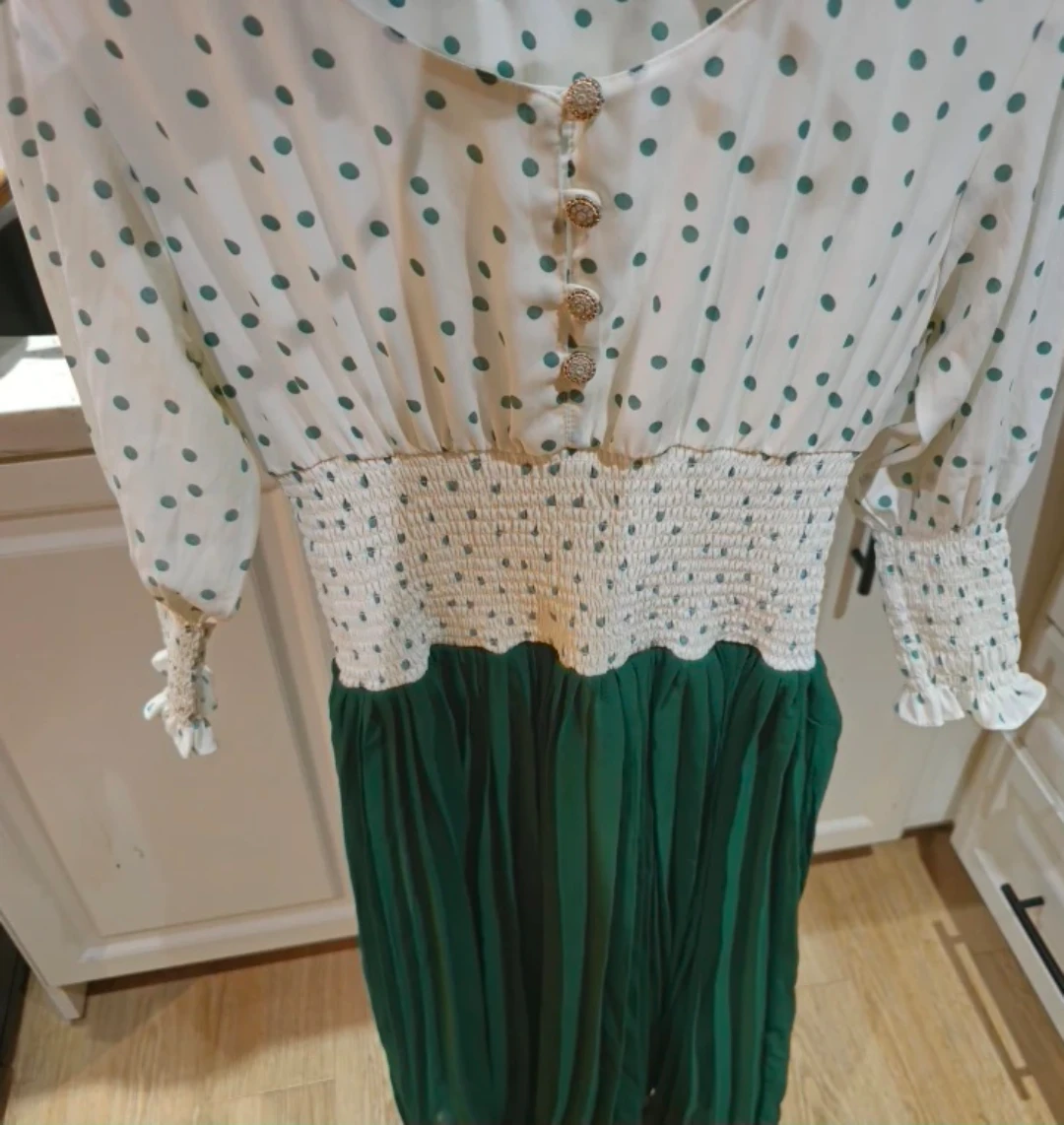 Brand New Polka Dot White & Bottle Green Dress - Size XL - photo 4