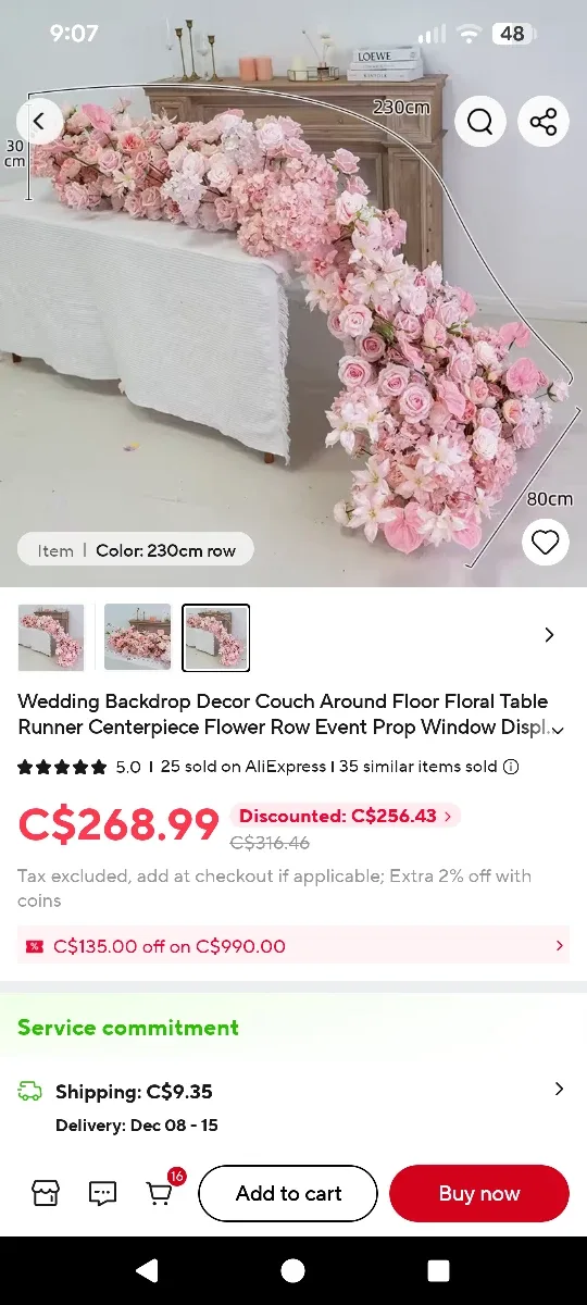 Wedding Backdrop Decor 230cm Row