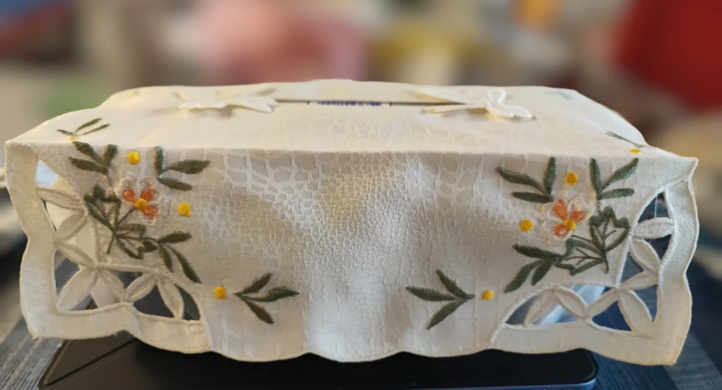 #Cleanout  🆕 Embroidered Floral Tissue Box Cover - White