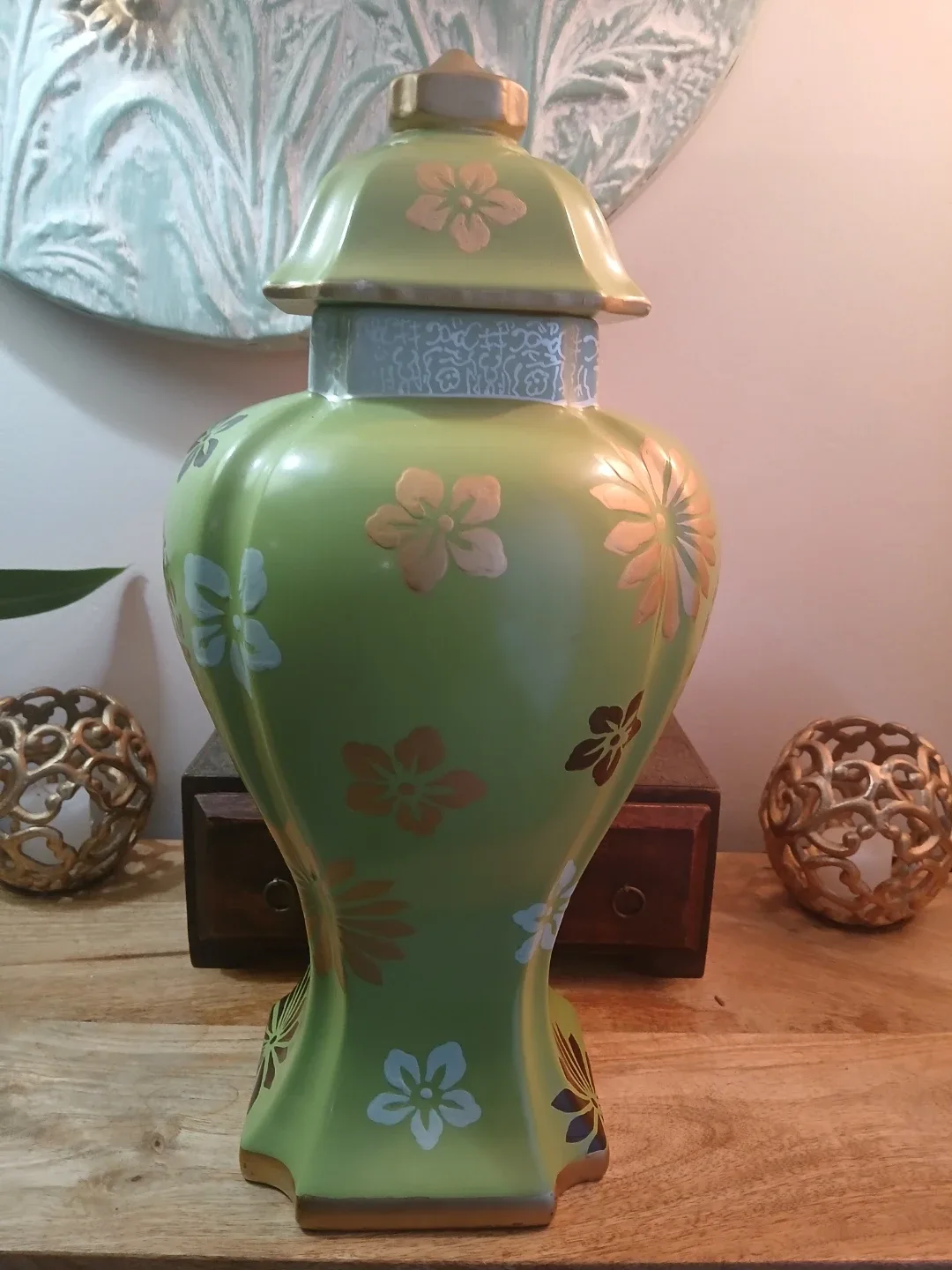 Toyo Green Floral Ginger Jar