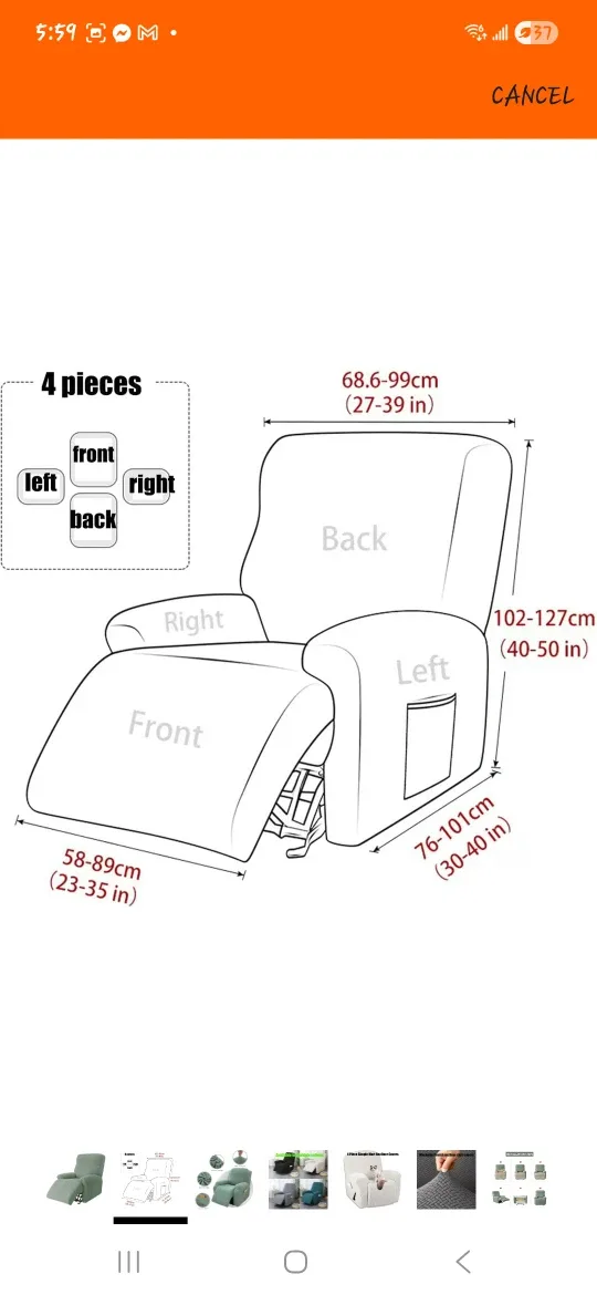 Green Stretch Recliner Chair Cover - 4 Piece Set image indicator(2)