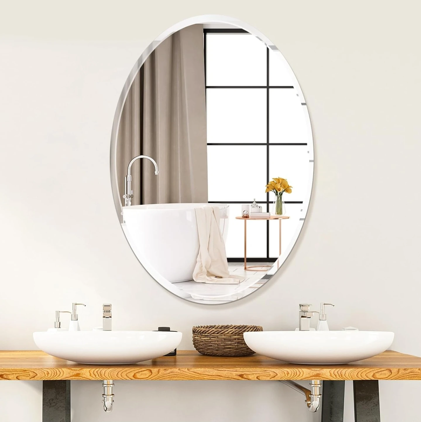Villacola 20x28 Inch Oval Mirror Beveled Edge Frameless Oval - photo 3