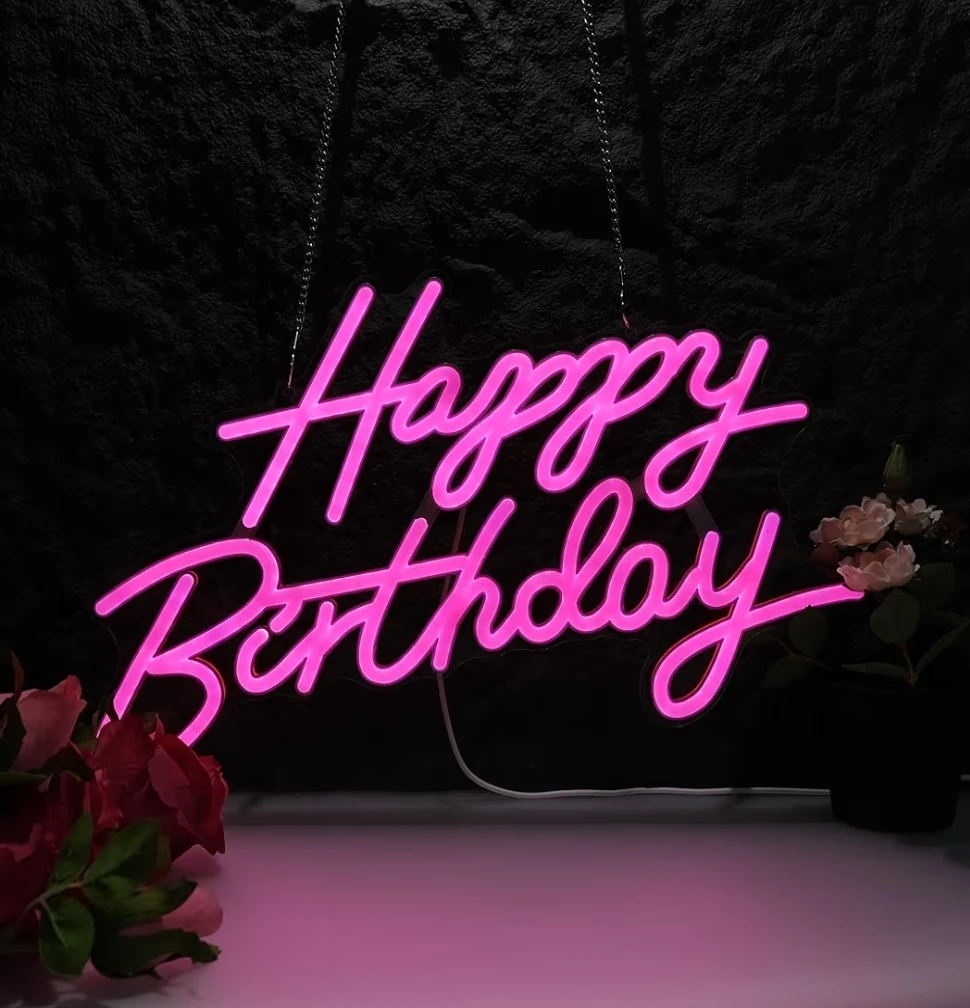 Happy Birthday Neon Sign, Pink, 17x12 inch - photo 2