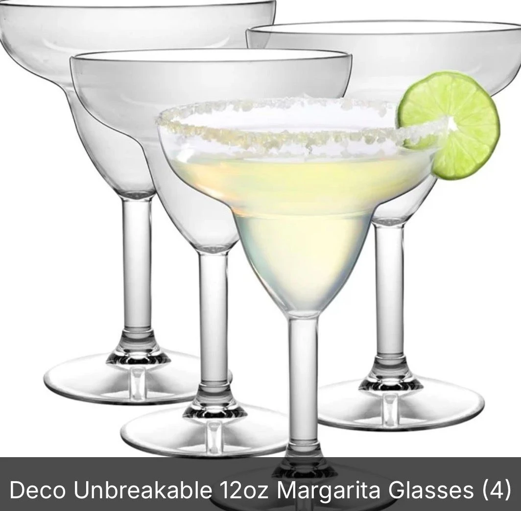 Deco Margarita Glasses, 12oz, Set of 4