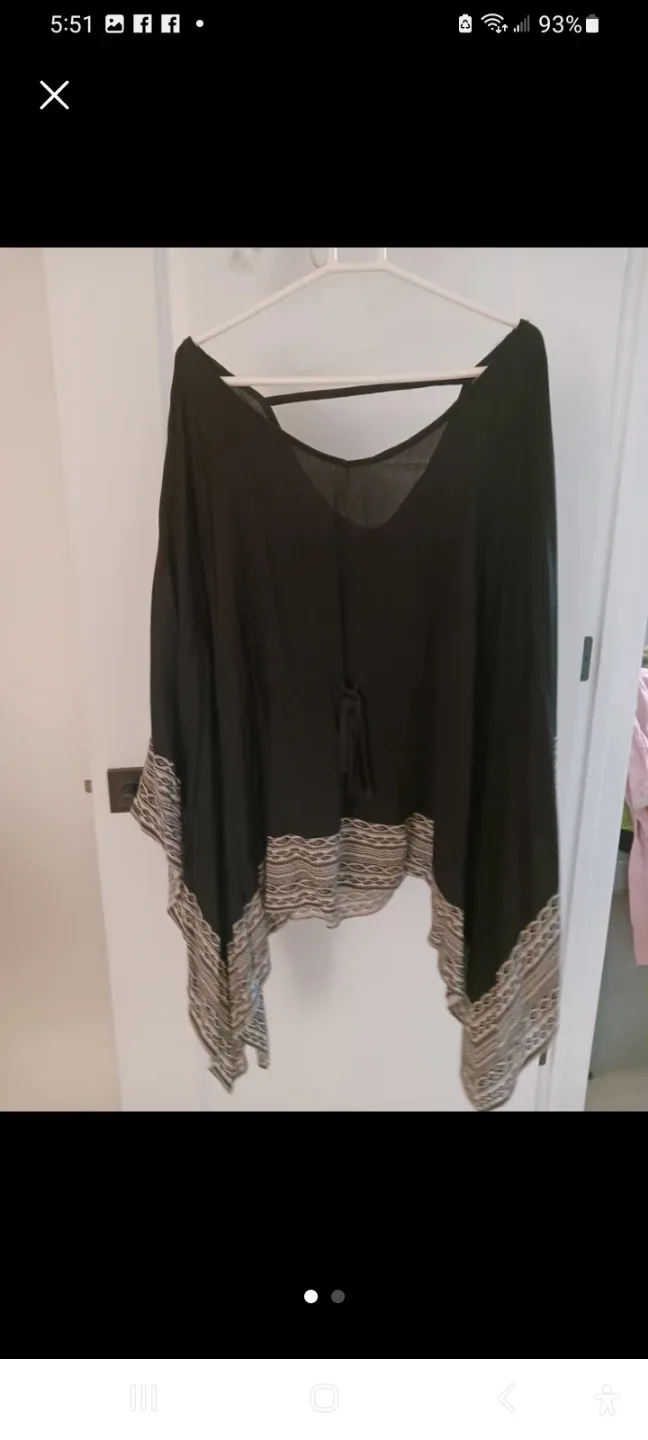 Black Poncho with Patterned Trim