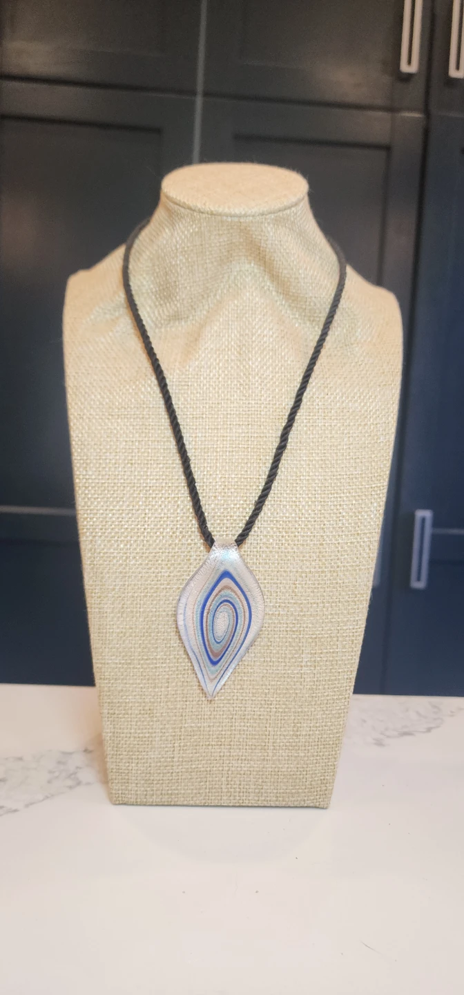 Unique Blue & White Swirl Art Glass Pendant Necklace - photo 3