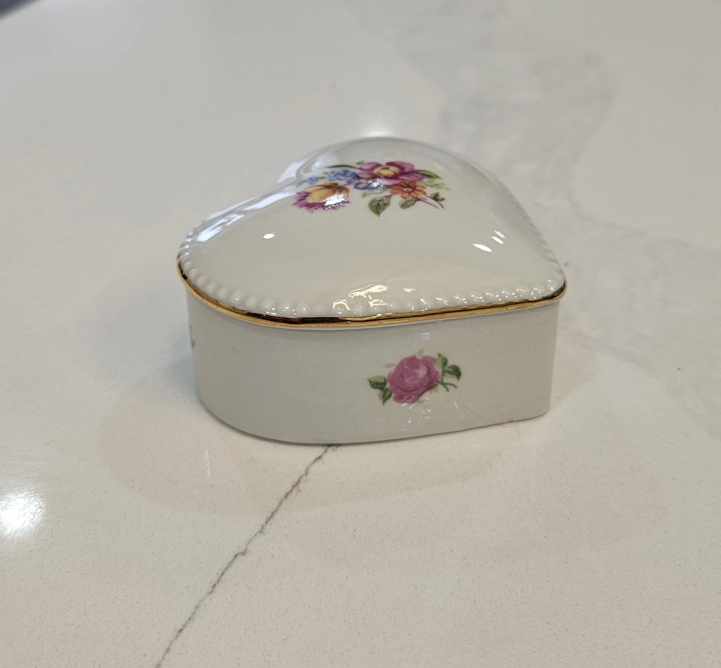 Vintage Heart-Shaped Porcelain Trinket Box