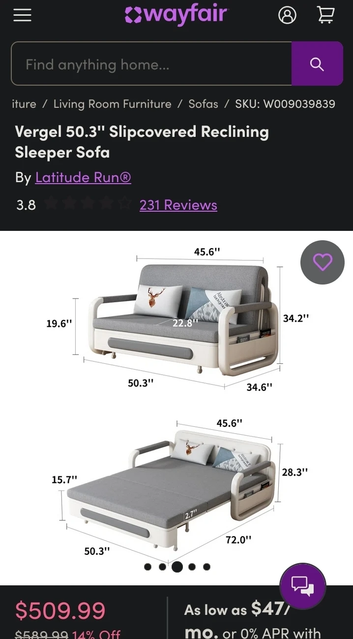 Latitude Run Vergel Sleeper Sofa - 50.3"