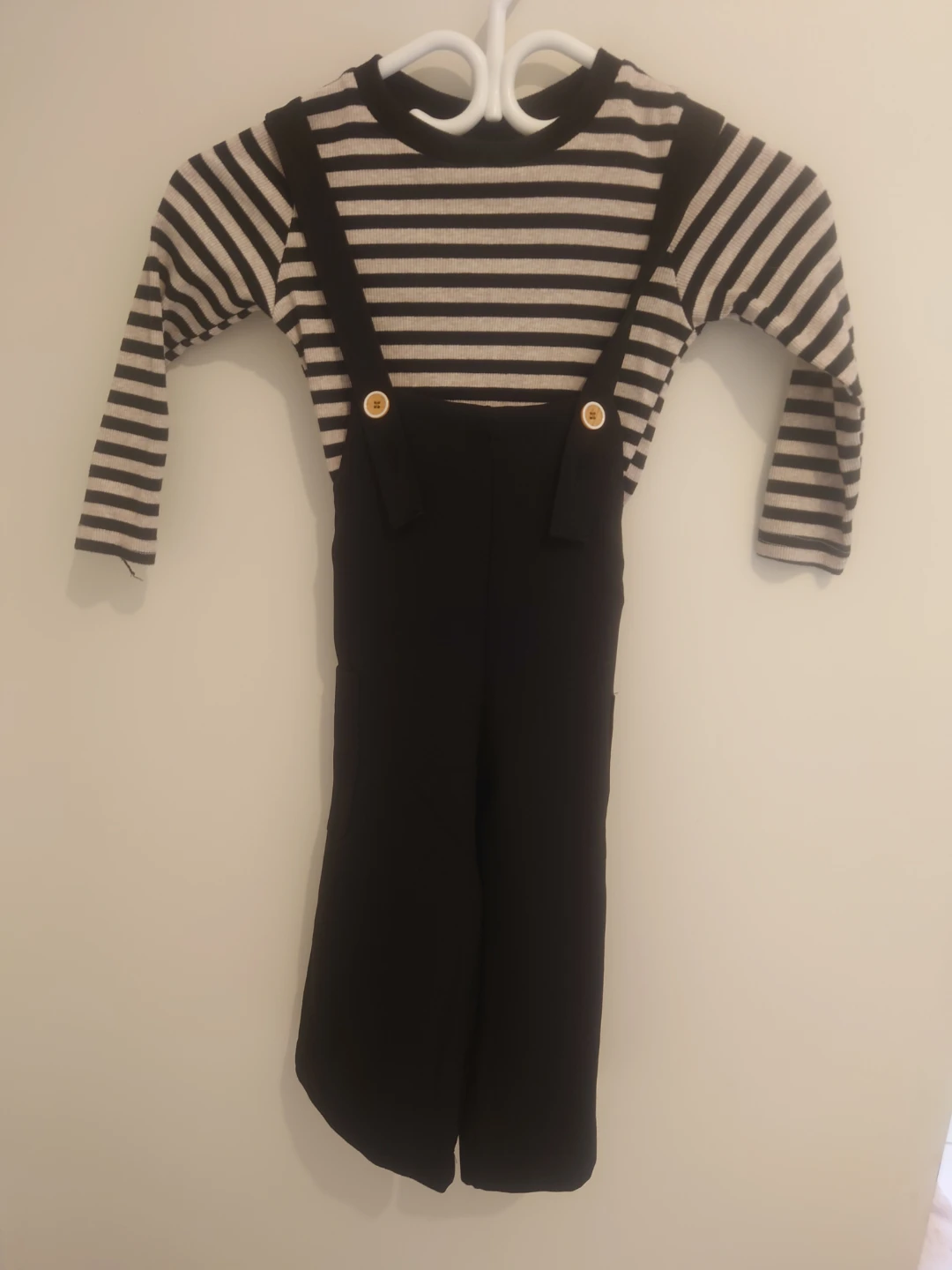 Kids Striped Top & Black Overalls Set