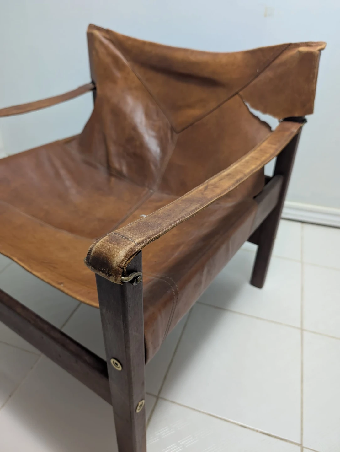 MCM Teak Leather Sling / Safari Chair - photo 5