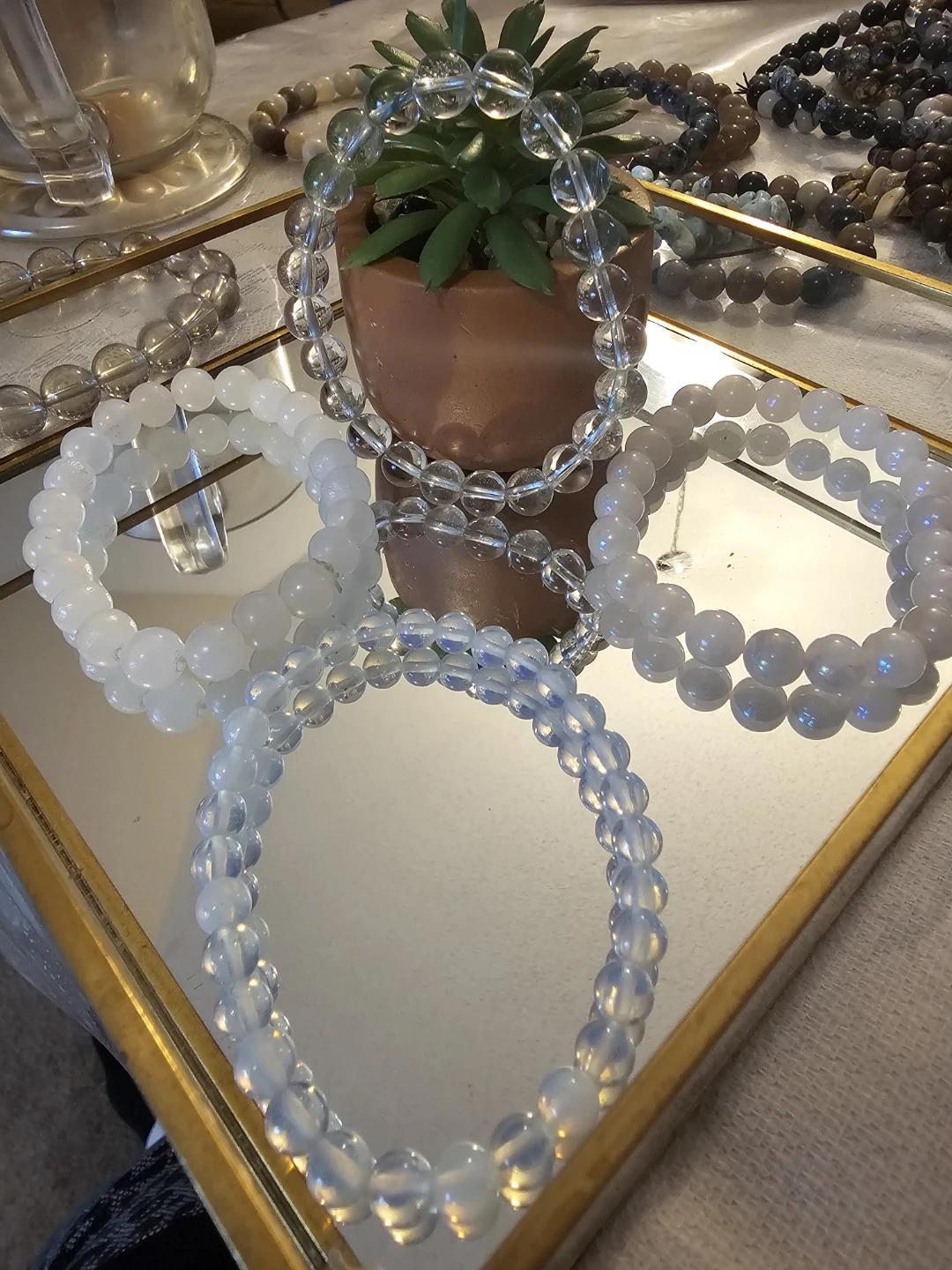 Clear quartz, white jade ,moonstone &opallite bracelets - photo 2