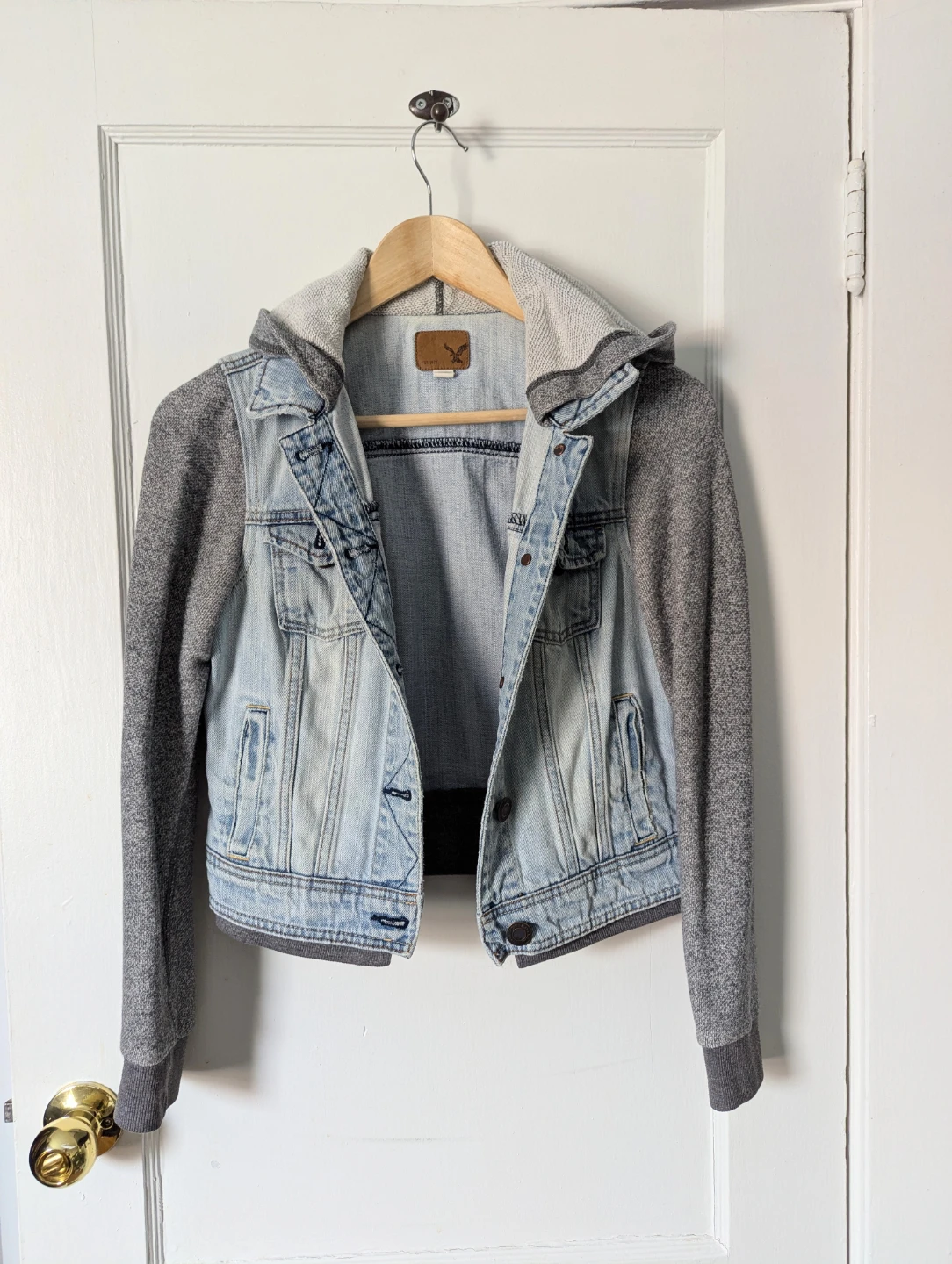 American Eagle Denim Jacket with Hoodie, Size S
