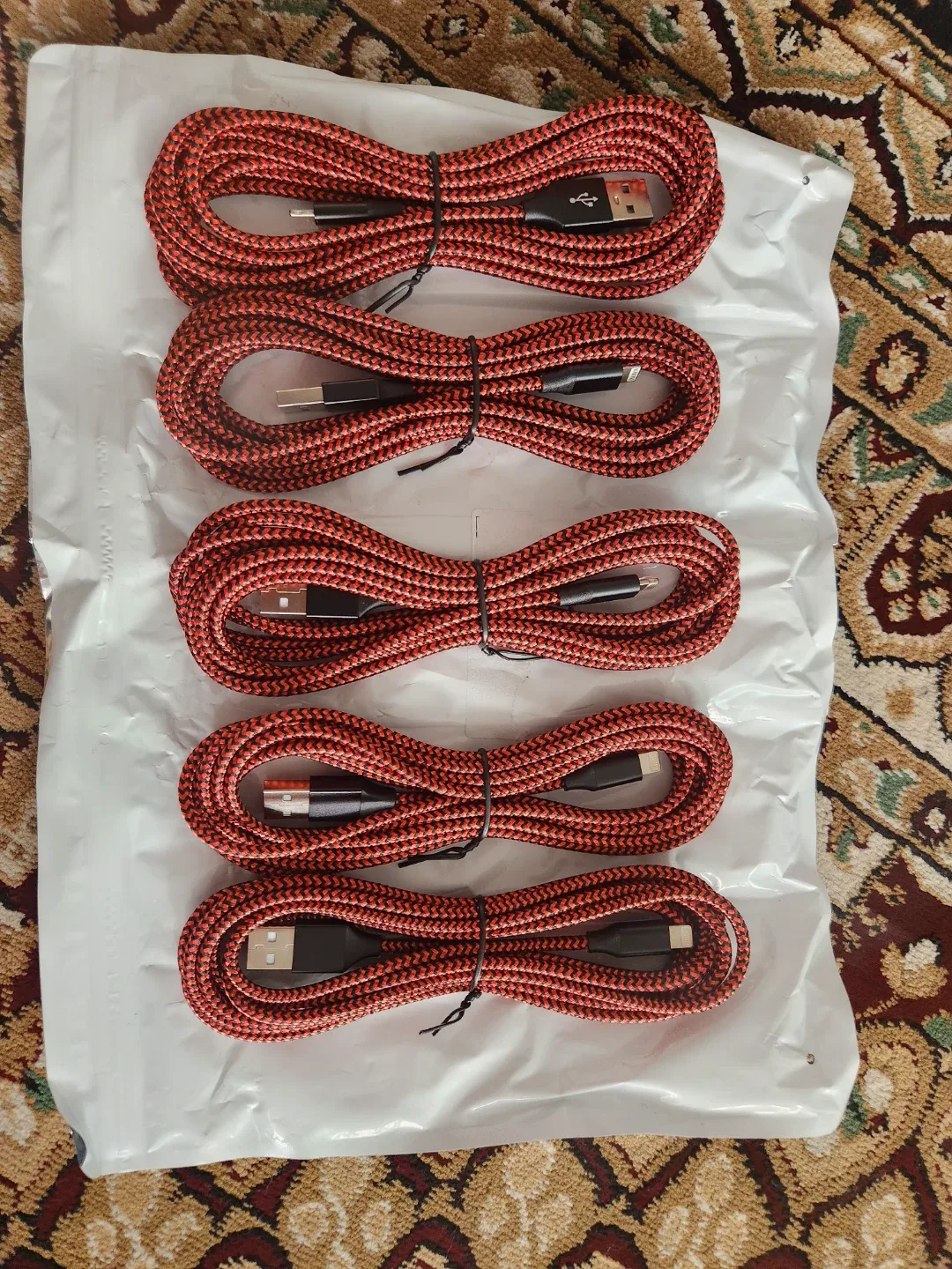 Red Braided Lightning USB Cables (5 Pack)