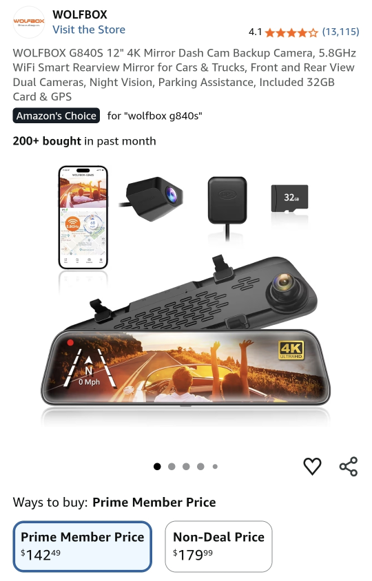 New Wolfbox G840S 12" 4K Mirror Dash Cam