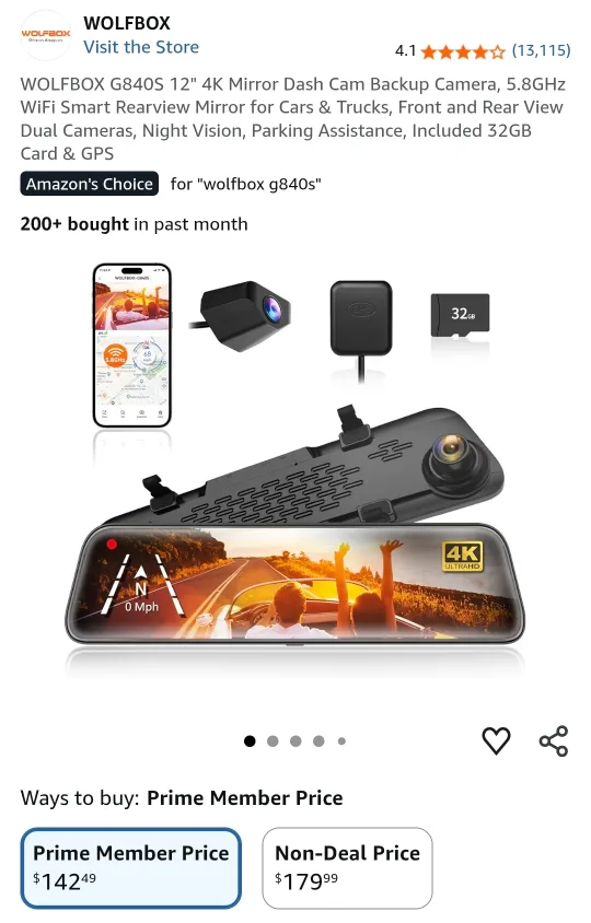 New Wolfbox G840S 12" 4K Mirror Dash Cam