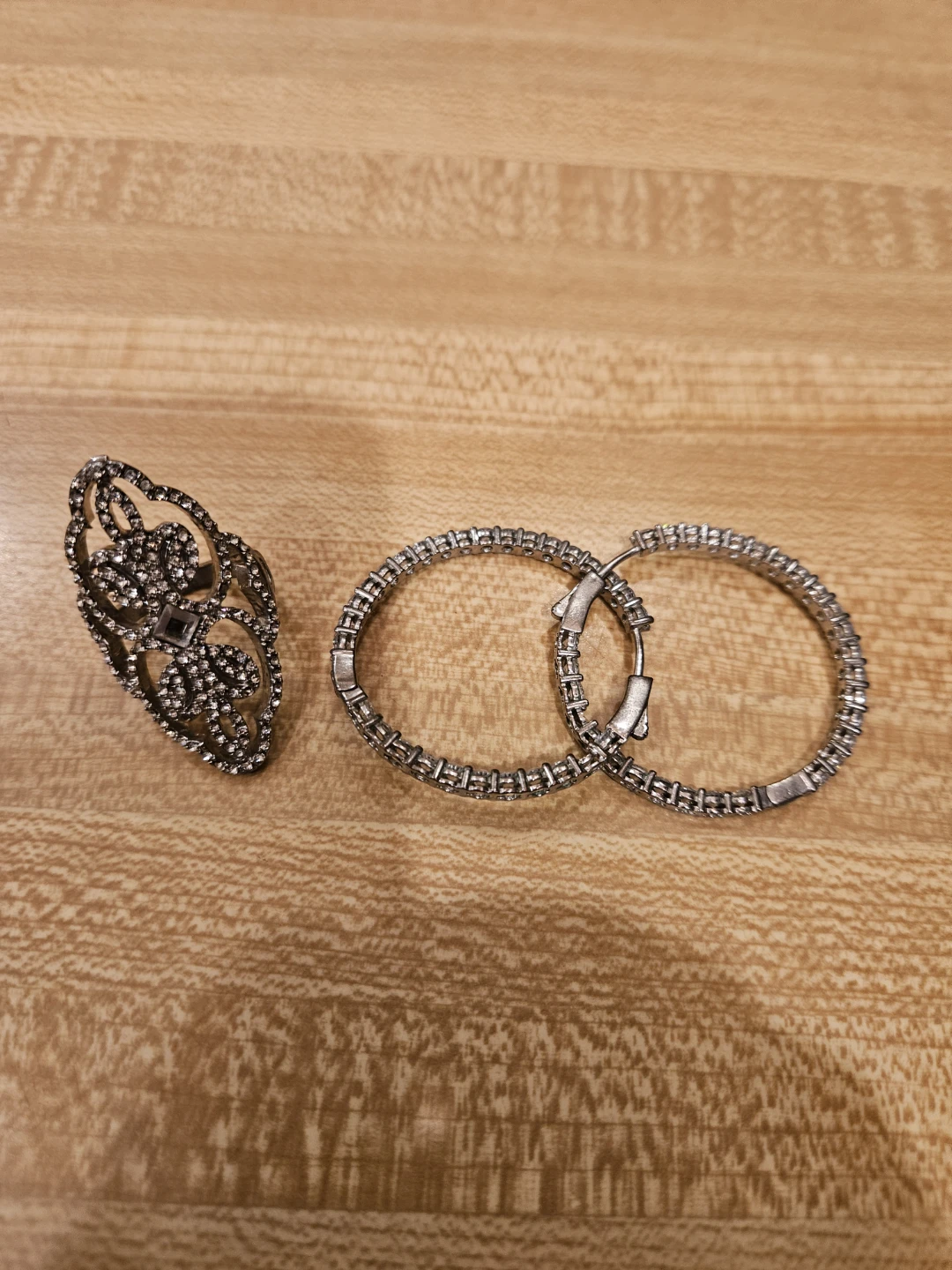 Silver Hoop Earrings & Ring Set