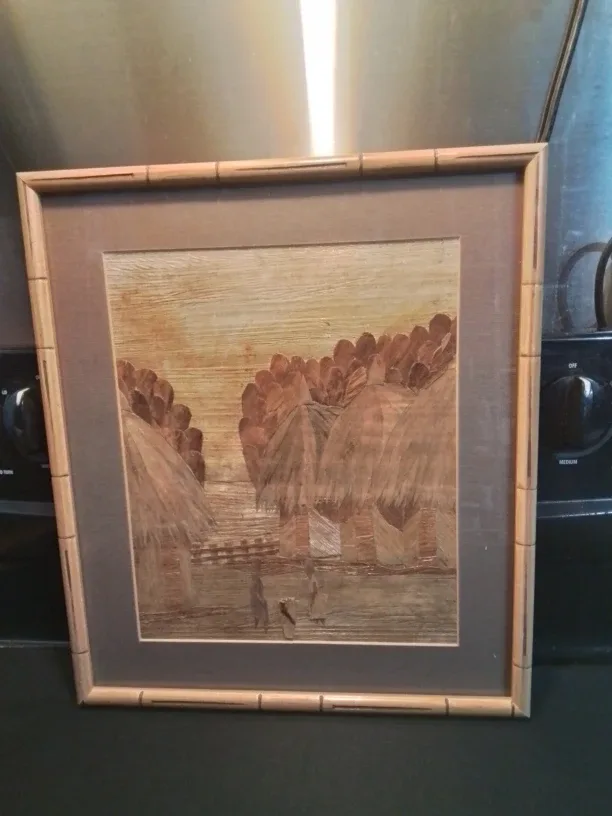 Framed Corn Husk Art 13.75x15.75"