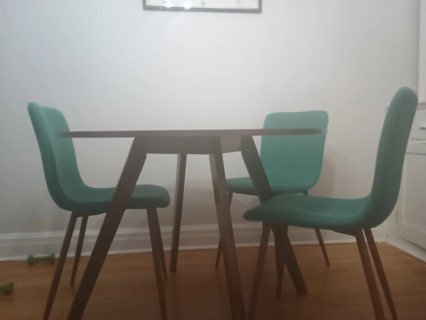Round Dining Table with 3 Green Chairs - photo 5