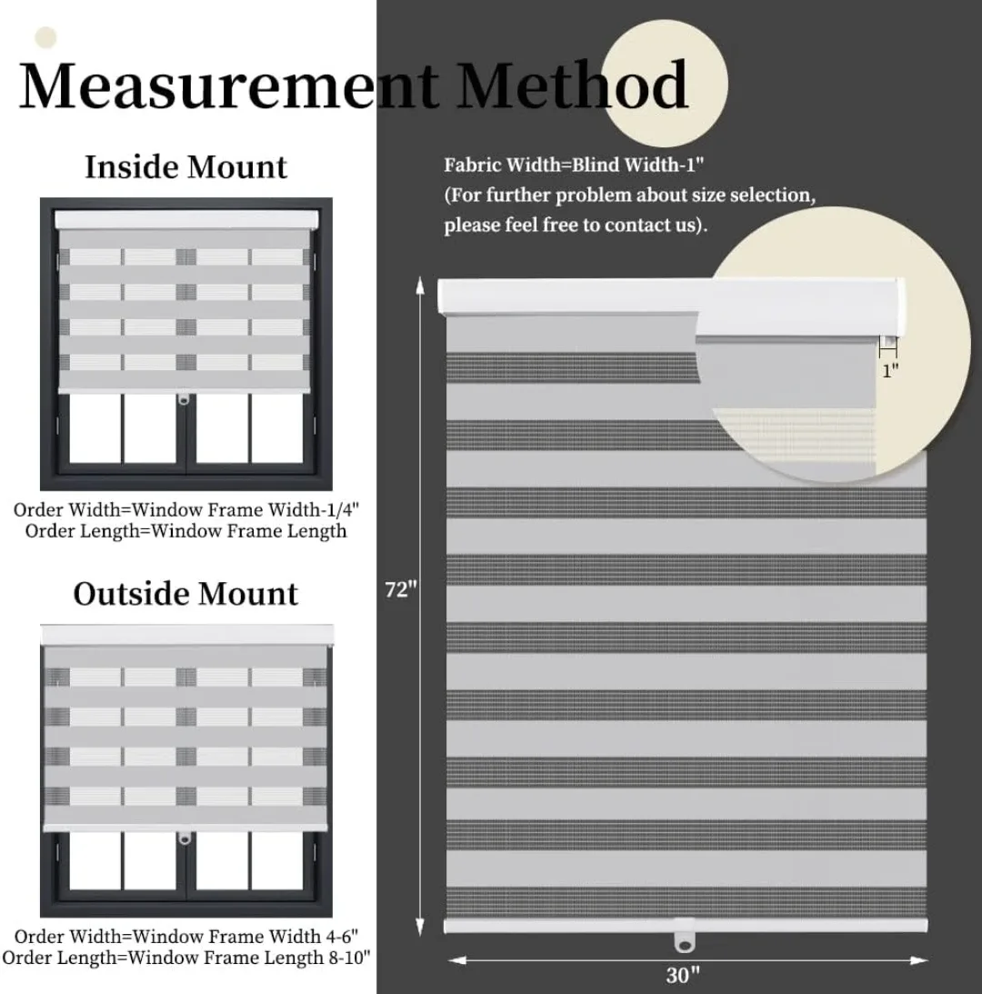 Cordless Zebra Roller Blinds, Grey, 30"x72" image indicator(2)