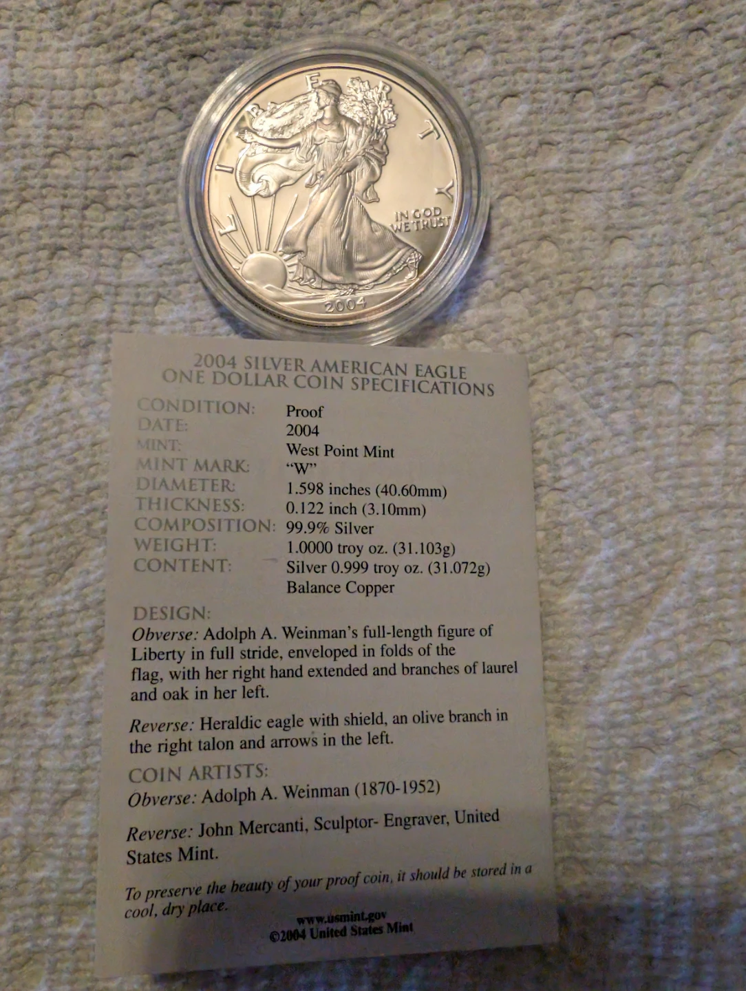 2004 Silver American Eagle One Dollar Proof Coin - photo 3