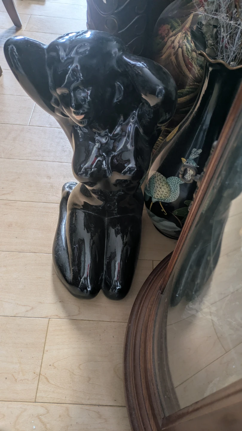Black Ceramic Kneeling Woman Statue
