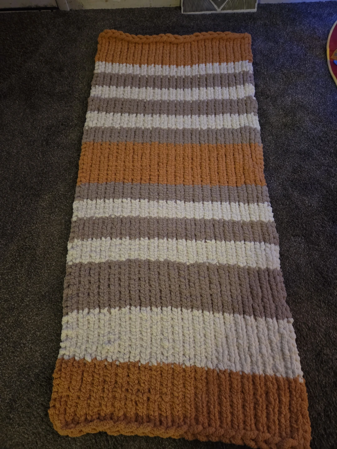 Striped Chunky Knit Blanket - Orange, White, Brown - photo 2