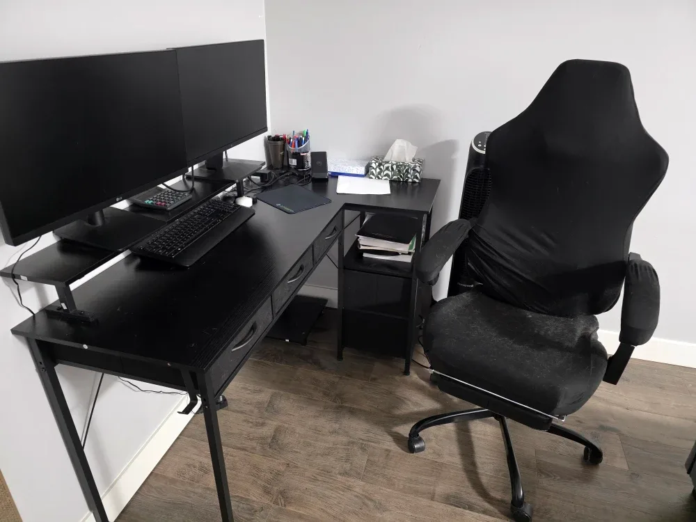 Black L-Shaped Desk & Gaming Chair