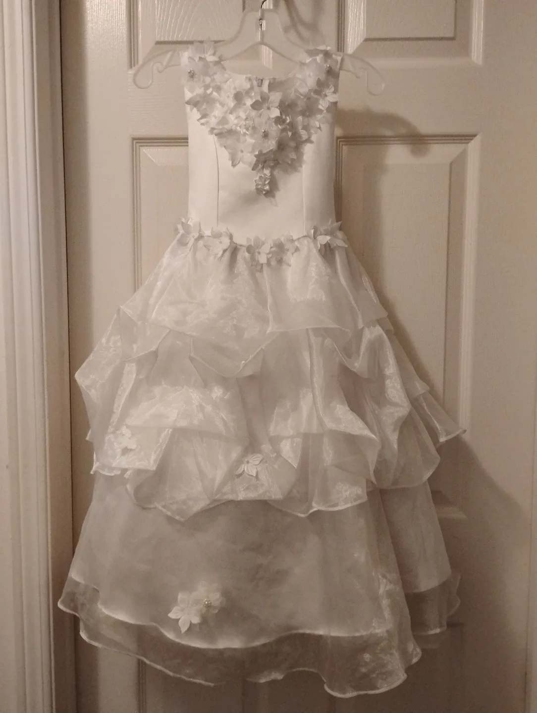 White layered flower girl dress