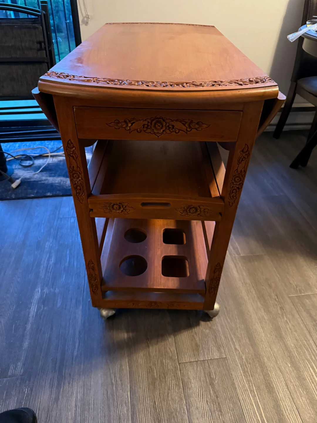 Thai hand carved solid teak tables trolley mini bar - photo 2