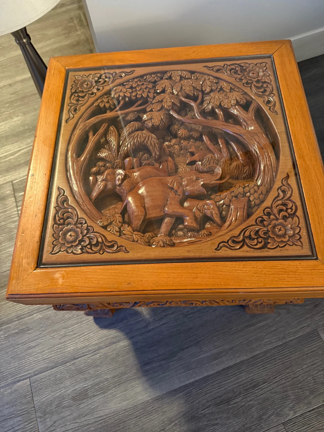 Thai hand carved solid teak tables trolley mini bar - photo 5