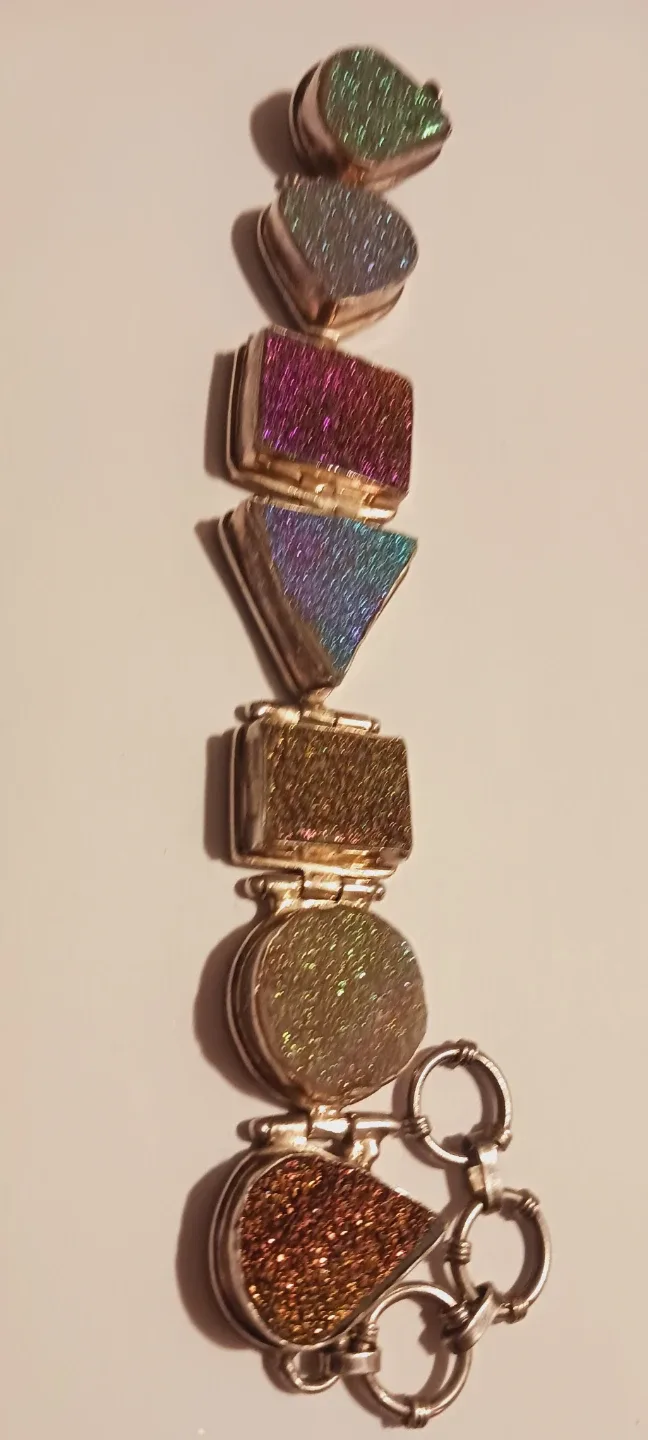 New !! Sterling Silver 925 Druzy Quartz Stones Bracelet