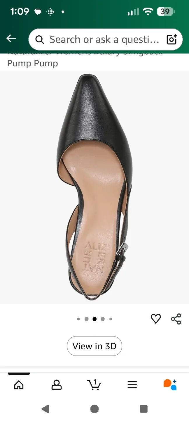 Naturalizer Dalary Black Leather Slingback Heels