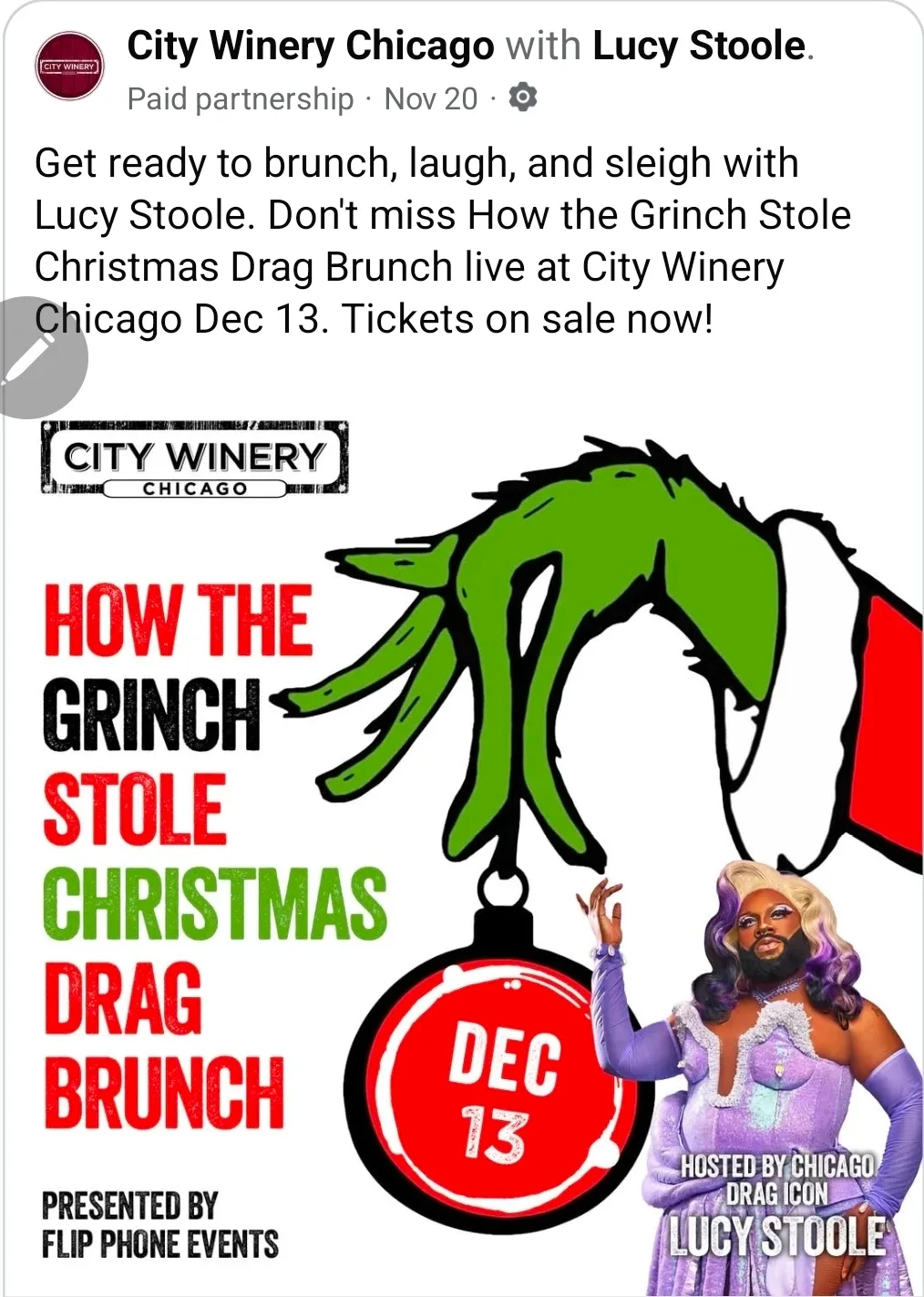 City Winery Chicago: Grinch Drag Brunch - Dec 13