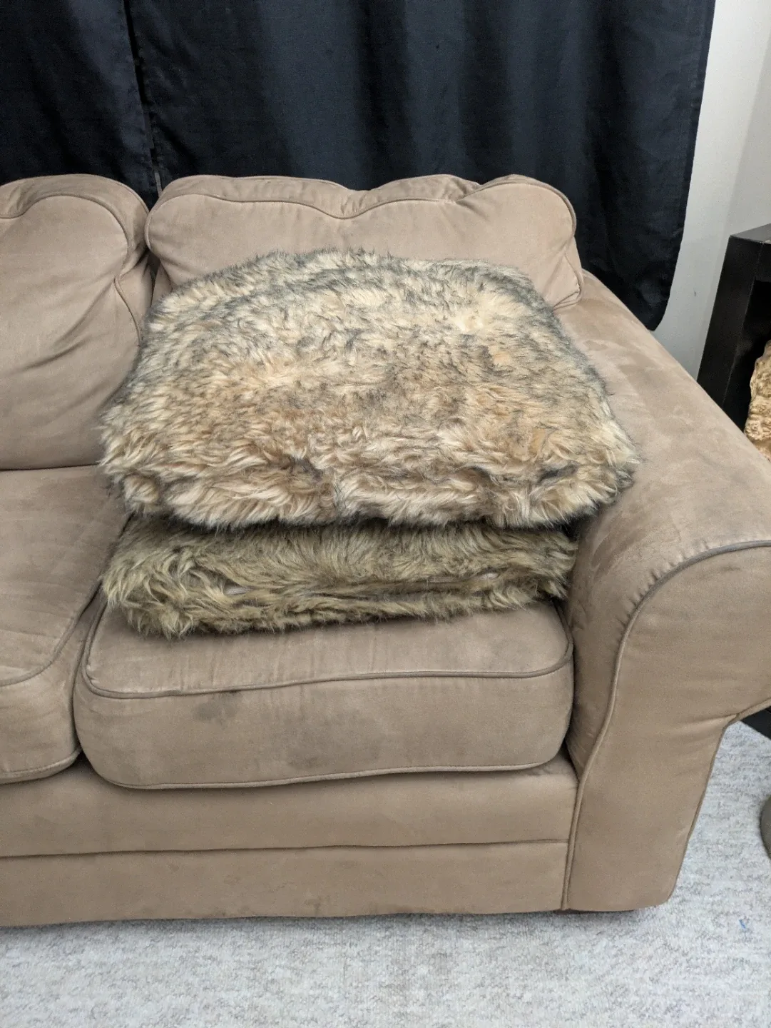 Faux Fur Throw Pillow - Brown/Beige
