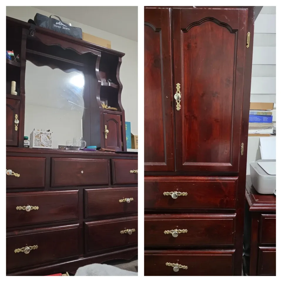 Dark Wood Dresser & Wardrobe Set