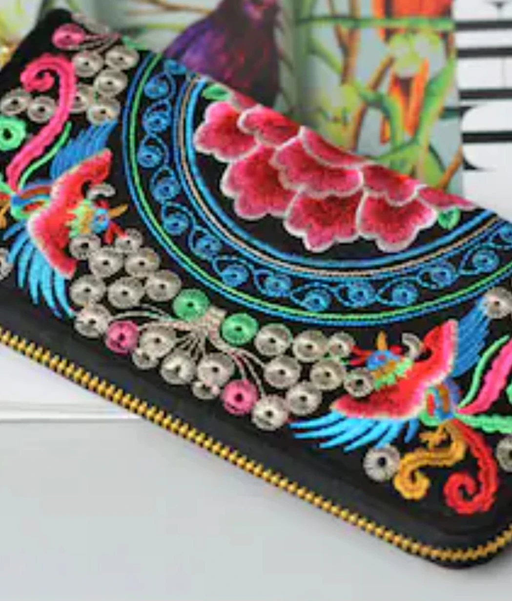 Embroidered Clutch Wallet